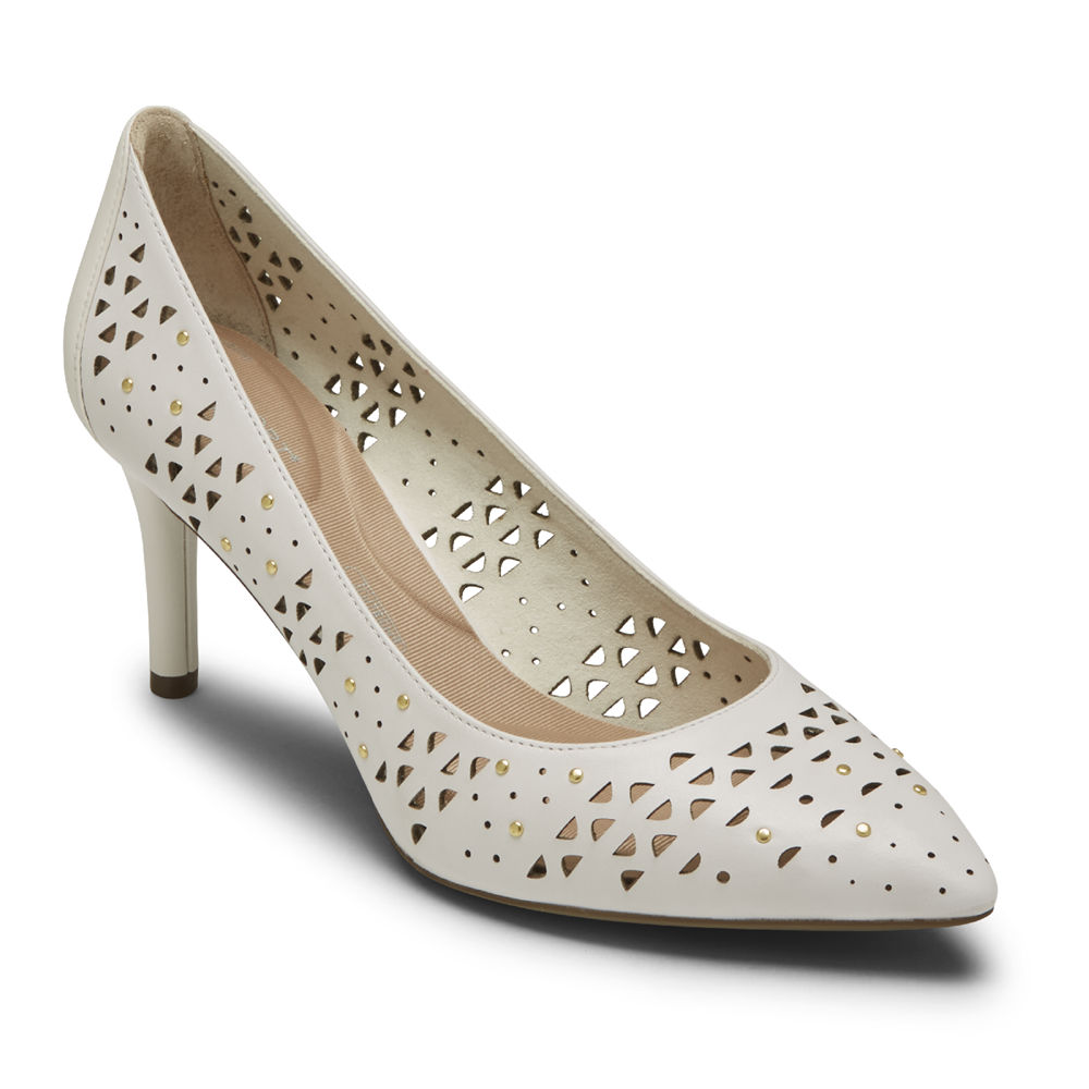 Rockport Womens Total Motion 75mm Perforated Studded - Heels White - EVP267815